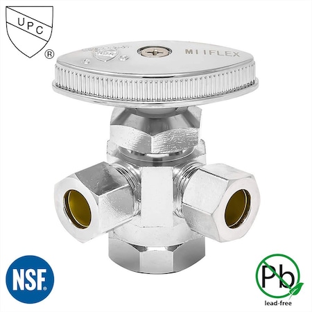 Thrifco Plumbing 1/2 Inch FIP x 3/8 Inch Comp x 3/8 Inch Comp Multi Turn Brass Angle Stop 4405592